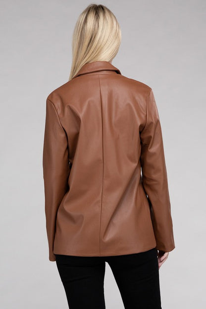 Living On the Edge Faux Leather Blazer