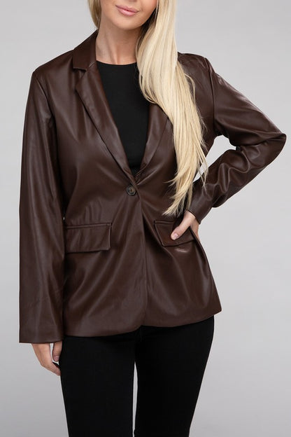 Living On the Edge Faux Leather Blazer