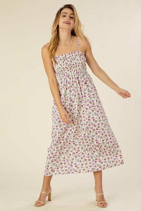 Floral Print Smocked Maxi Dress