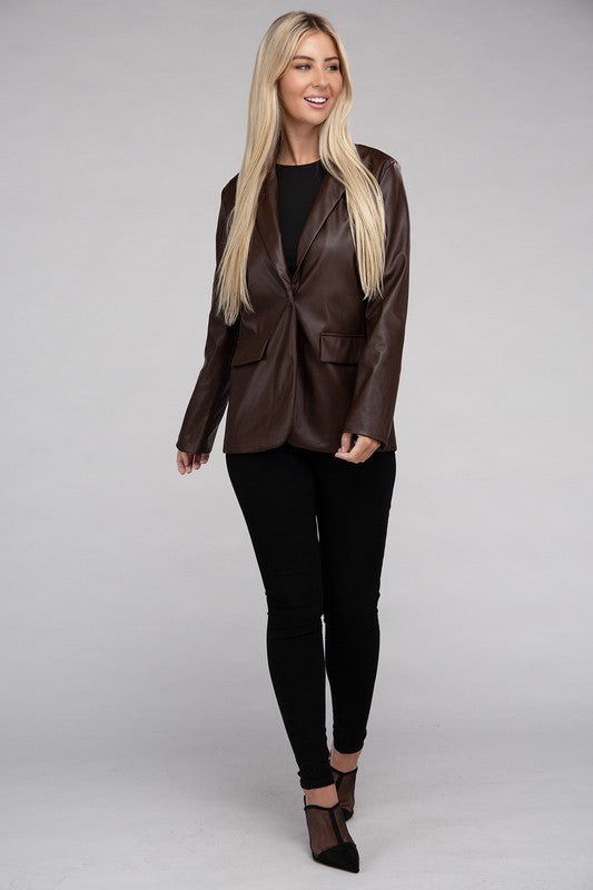 Living On the Edge Faux Leather Blazer