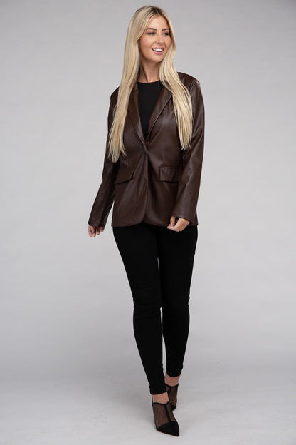 Living On the Edge Faux Leather Blazer